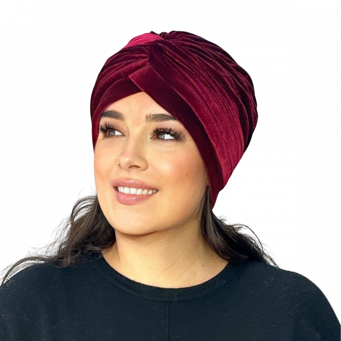 Turban catifea foarte gros de dama KATY marime 58-60, captuseala polar, culoare wine [5]