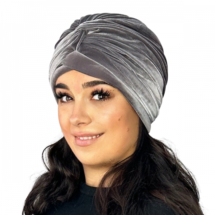 Turban catifea foarte gros de dama KATY marime 58-60, captuseala polar, culoare gri deschis [2]