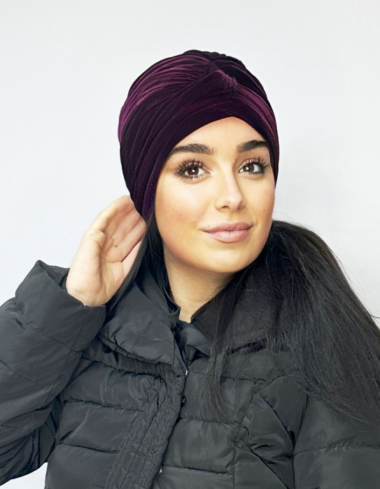 Turban catifea rafinat de dama KATY2  marime universala, captuseala, culoare  Visiniu, fara strasuri [2]