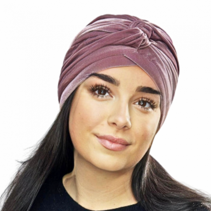 Turban din catifea rafinat de dama DIANA marime 58-60, captuseala polar, culoare  roz pudra inchis [2]