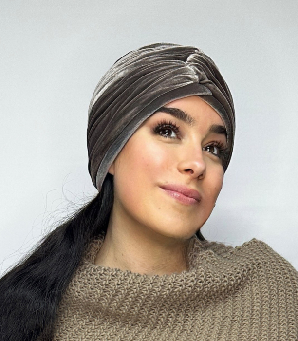 Turban elegant din catifea rafinat de dama KATY marime universala, captuseala polar, culoare gri zinc [2]
