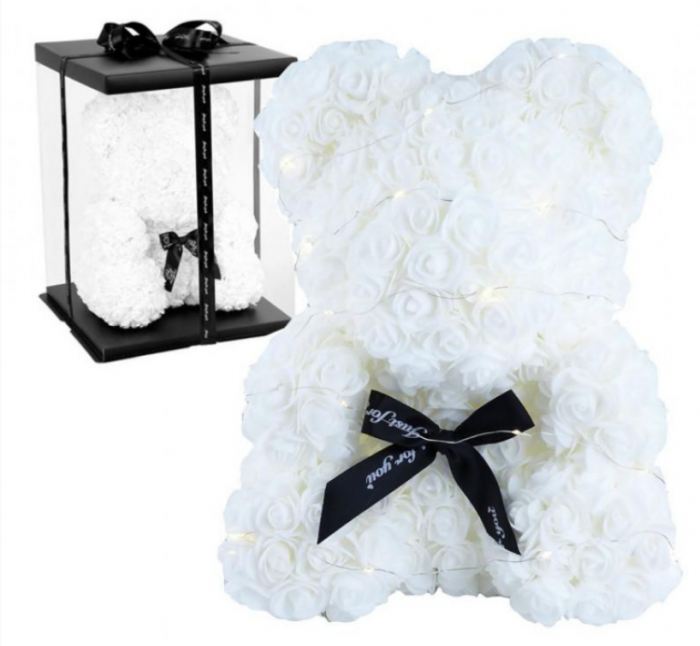 White Teddy 25cm Ursulet din trandafiri de sapun [3]