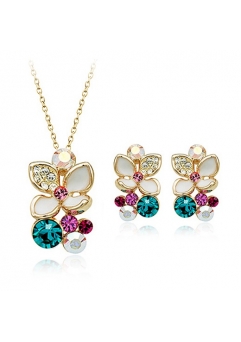Seturi cu cristale - Set bijuterii cu cristale COLOUR FLOWER placat cu aur galben de 18K