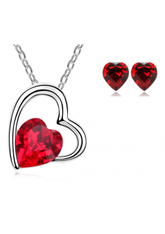 Cadouri aniversare - Set bijuterii Sweet Leaf cu cristale rosu, placat cu aur 18K si garantie 6 luni