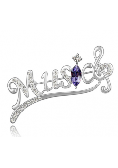 Brose cu cristale - Brosa Music silver  cu elemente Swarovski violet si placata cu aur 18K garantie 6 luni