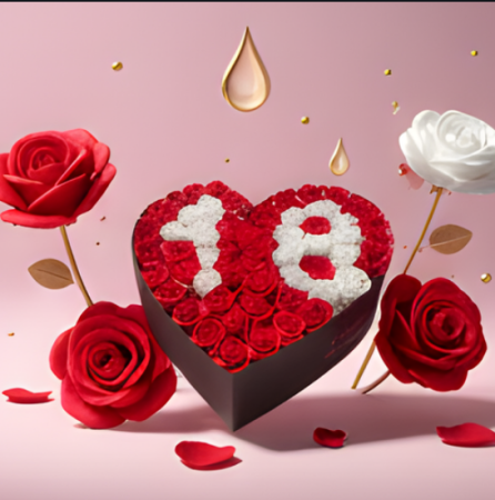 Aranjament floral 18 ani varsta aniversara cu trandafiri din sapun 59-62 trandafiri [1]