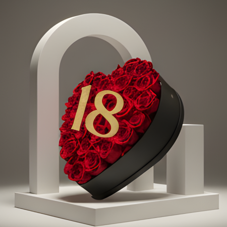 Aranjament floral 18 ani varsta aniversara cu trandafiri din sapun rosii si cifra 3D cu sclipici [6]