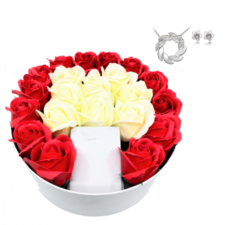 Aranjament floral cu 21 trandafiri din sapun AC-R208 SWEET AMURG WHITE [0]