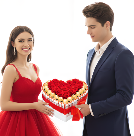 Aranjamente florale - Aranjament Floral cu ciocolata  Kinder Ferrero, 19 Trandafiri, model LOVE19