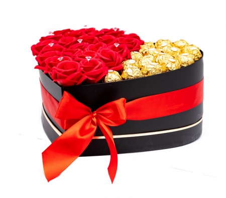 Aranjament Floral Fererro Red, cu Trandafiri din sapun, 30cm, marca eCADOU [2]