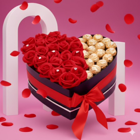 Aranjamente florale - Aranjament Floral Fererro Rosu, cu Trandafiri din sapun