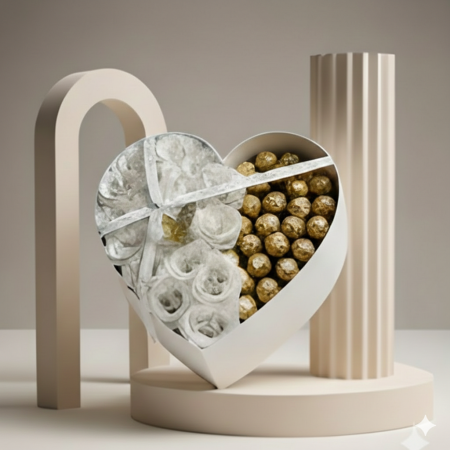 Aranjament din trandafiri albi cu sclipici și bomboane Ferrero – cadoul care impresionează din prima cu Trandafiri din sapun [6]