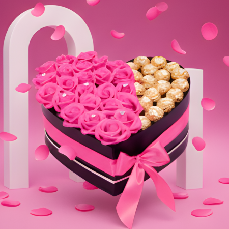 Aranjamente florale - Aranjament Floral Fererro Pink, cu Trandafiri din sapun