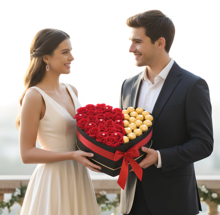 Aranjamente florale - Aranjament Floral Fererro Red, cu Trandafiri din sapun, 30cm, marca eCADOU