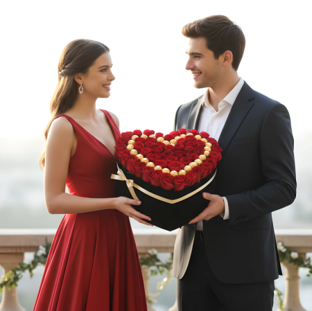 Pachete si seturi cadou femei - Aranjament Floral Fererro Red, cu Trandafiri din sapun EC45-29