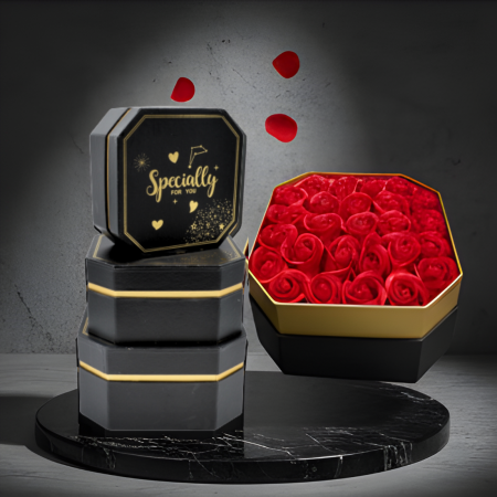 Aranjament floral  Gold octogon  cu trandafiri din sapun AGO121 [4]