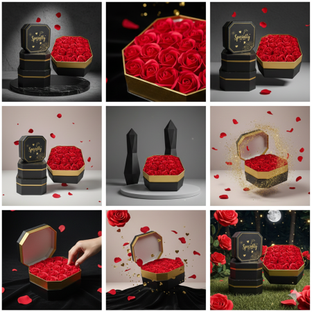 Aranjament floral  Gold octogon  cu trandafiri din sapun AGO121 [7]