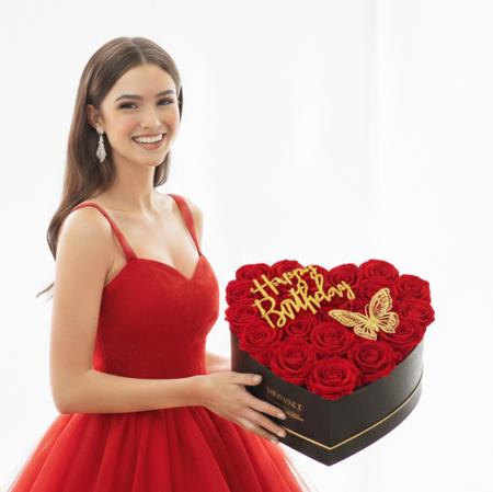 Aranjamente florale - Aranjament Floral Heart Red cu Trandafiri din sapun