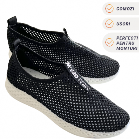 Balerini, mocasini si pantofi sport - Balerini de dama cu talpa joasa MDB-6 Negri, cu orificii