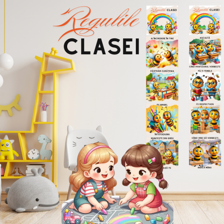 Cadouri pentru profesori sau absolventi - Banner Clasa Albinutelor cu regulile clasei tip postere educaționale din carton sau canvas SBE2025