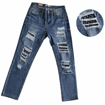 Blugi dama boyfriend albastri cu talie normala  DM6210N [0]