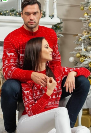 Plover cu tematica de craciun cu reni, de dama marime S/M, rosu 1881 [1]