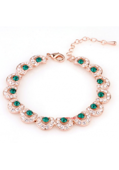 Fashion - Bratara Italina Green Emerald cu cristale, placata cu aur 18K si garantie 6 luni in cutie de bijuterii din piele ecologica