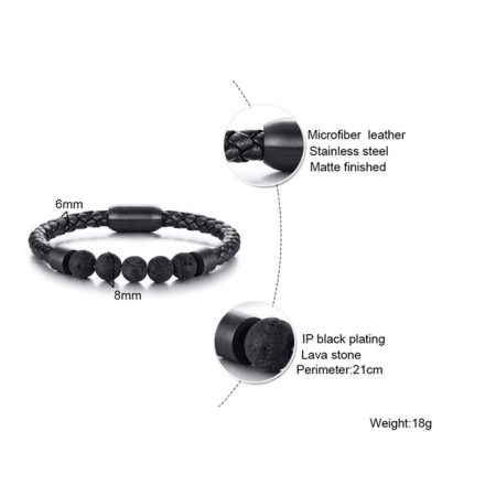 Bratara neagra, Thia Jewelry S.Steel, pentru barbati, din piele, JC-BL404-23 [2]