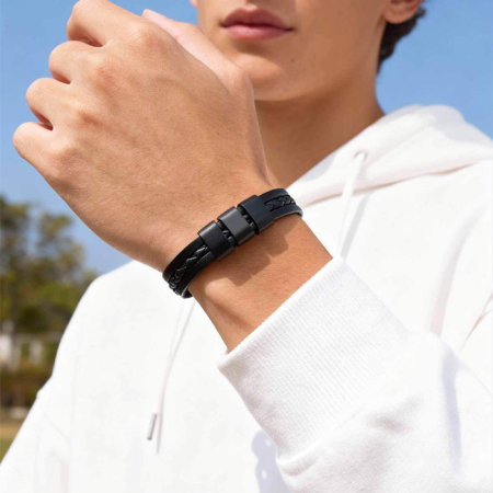 Bratara neagra, Thia Jewelry S.Steel, pentru barbati, din piele, JC-BL826-23 [1]