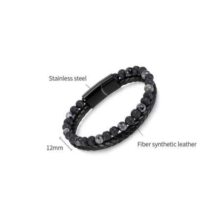 Bratara neagra, Thia Jewelry S.Steel, pentru barbati, din piele, JC-PH1519-23 [2]