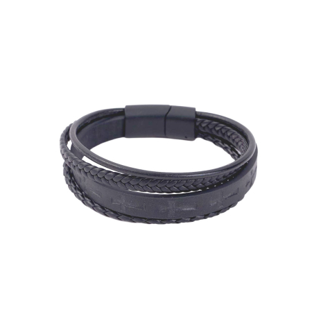 Fashion - Bratara neagra, Thia Jewelry S.Steel, pentru barbati, din piele, NH-B004-23