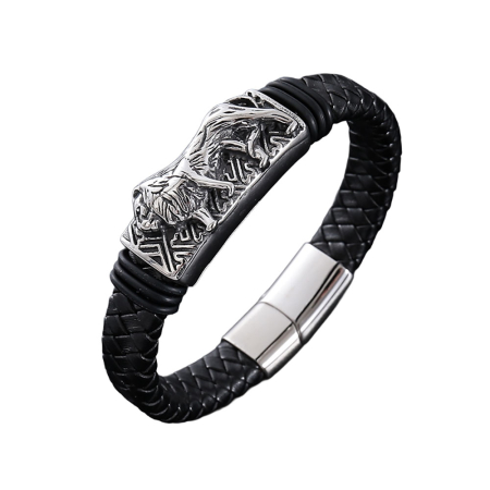 Fashion - Bratara neagra, Thia Jewelry S.Steel, pentru barbati, din piele, NH-B013-23