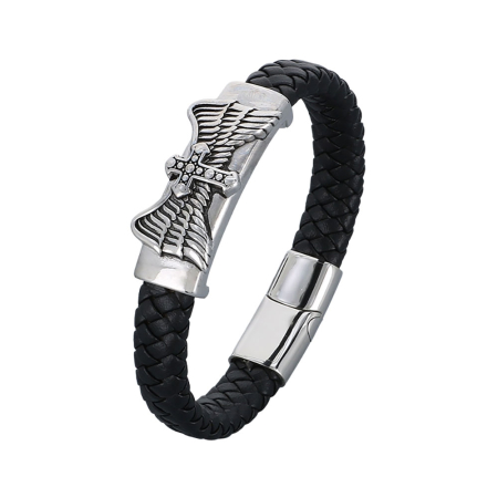 Fashion - Bratara neagra, Thia Jewelry S.Steel, pentru barbati, din piele, NH-B016-23