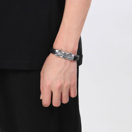 Bratara neagra, Thia Jewelry S.Steel, pentru barbati, din piele, NH-B016-23 [1]