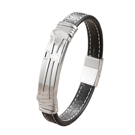 Fashion - Bratara neagra, Thia Jewelry S.Steel, pentru barbati, din piele, NH-B017-23