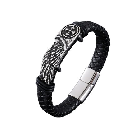 Fashion - Bratara neagra, Thia Jewelry S.Steel, pentru barbati, din piele, NH-B023-23