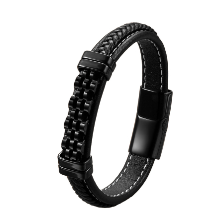 Fashion - Bratara neagra, Thia Jewelry S.Steel, pentru barbati, din piele, NH-B024-23