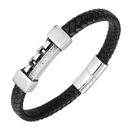 Fashion - Bratara neagra, Thia Jewelry S.Steel, pentru barbati, din piele, NH-B025-23