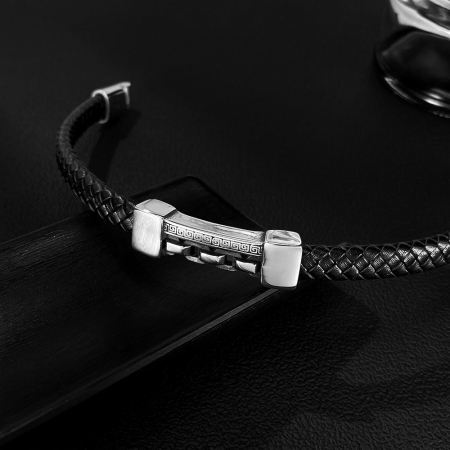 Bratara neagra, Thia Jewelry S.Steel, pentru barbati, din piele, NH-B025-23 [2]