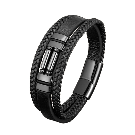 Fashion - Bratara neagra, Thia Jewelry S.Steel, pentru barbati, din piele, NH-B039-23