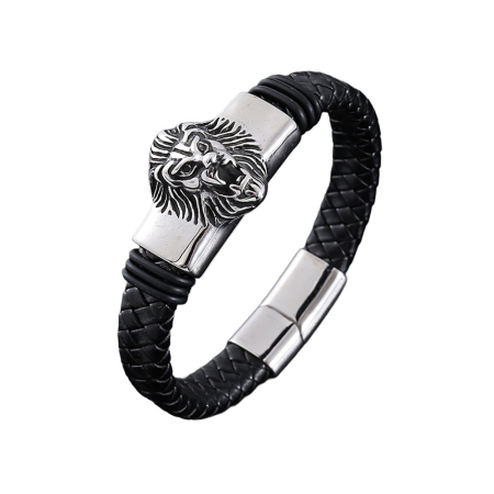 Fashion - Bratara neagra, Thia Jewelry S.Steel, pentru barbati, din piele, NH-B040-23