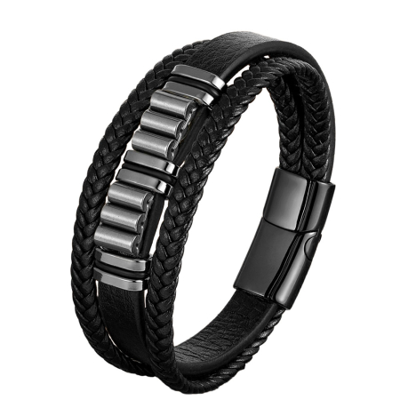 Fashion - Bratara neagra, Thia Jewelry S.Steel, pentru barbati, din piele, NH-B045-23