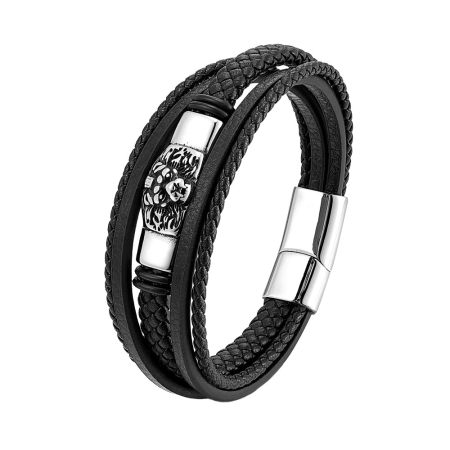 Fashion - Bratara neagra, Thia Jewelry S.Steel, pentru barbati, din piele, NH-B048-23
