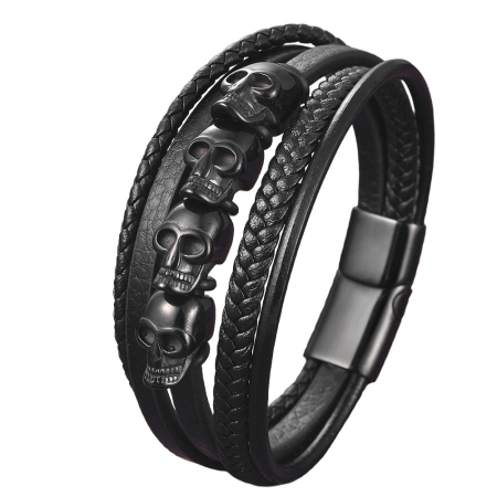 Fashion - Bratara neagra, Thia Jewelry S.Steel, pentru barbati, din piele, NH-B058-23