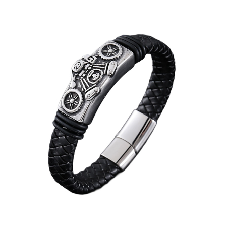 Fashion - Bratara neagra, Thia Jewelry S.Steel, pentru barbati, din piele, NH-B059-23