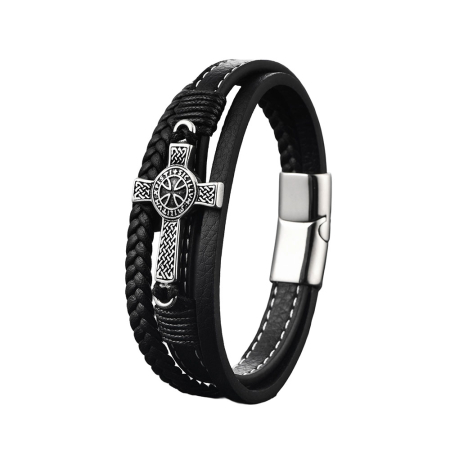 Fashion - Bratara neagra, Thia Jewelry S.Steel, pentru barbati, din piele, NH-B069-M-23