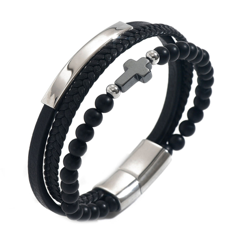 Fashion - Bratara neagra, Thia Jewelry S.Steel, pentru dama, din piele, NH-B031-23
