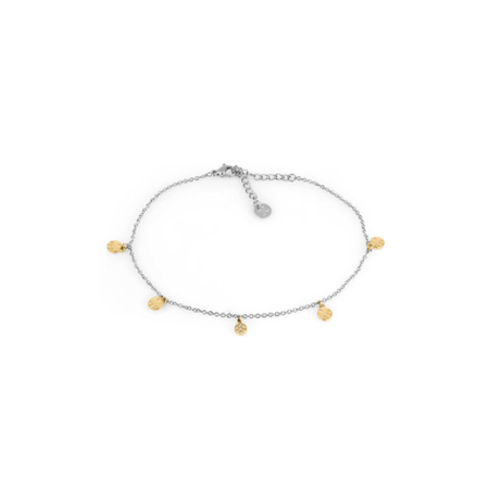 Fashion - Bratara picior cu banuti in doua culori, auriu si argintiu; lungime 240 mm si prelungire 50 mm