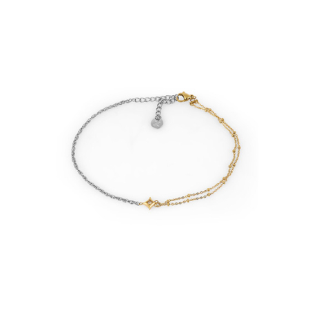 Fashion - Bratara picior in doua culori, auriu si argintiu, decorata cu zirconii; lungime bratara 240 mm si prelungire 50 mm