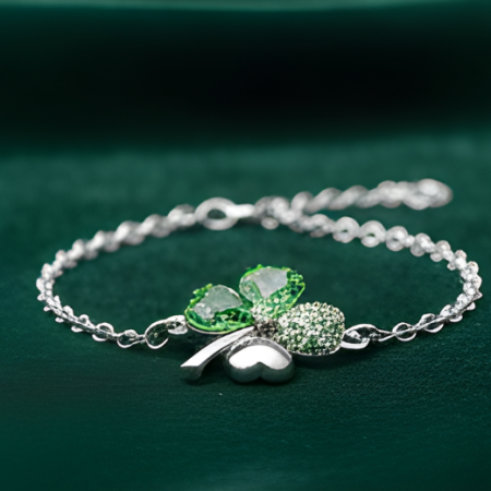 Bratara SWEET 4 LEAF green cu cristale, garantie produs 6 luni [6]